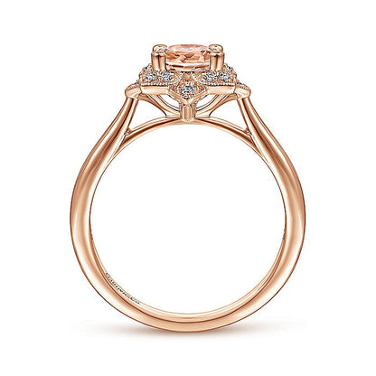 Gabriel & Co. LR51531K45MO 14K Rose Gold Floral Diamond Halo Round Morganite Ring
