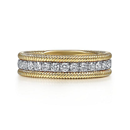 Gabriel & Co. LR51569Y45JJ 14K Yellow Gold Diamond Band with Twisted Rope Border