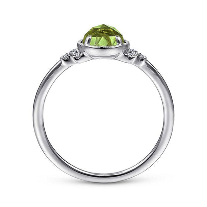 Gabriel & Co. LR51598W45PE 14K White Gold Round Bezel Set Peridot Ring with Diamond Side Accents