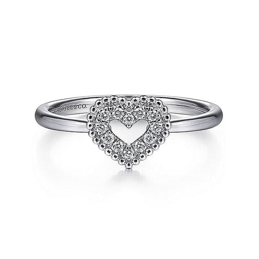 Gabriel & Co. LR51600W45JJ 14K White Gold Diamond Pavé Open Heart Ring