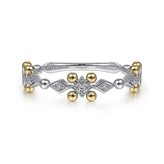 Gabriel & Co. LR51612M45JJ 14K Yellow-White Gold Beaded Diamond Stackable Ring