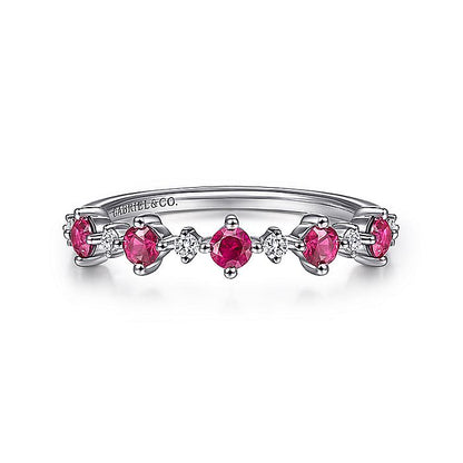 Gabriel & Co. LR51614W45RA 14K White Gold Alternating Round Diamond and Ruby Ring
