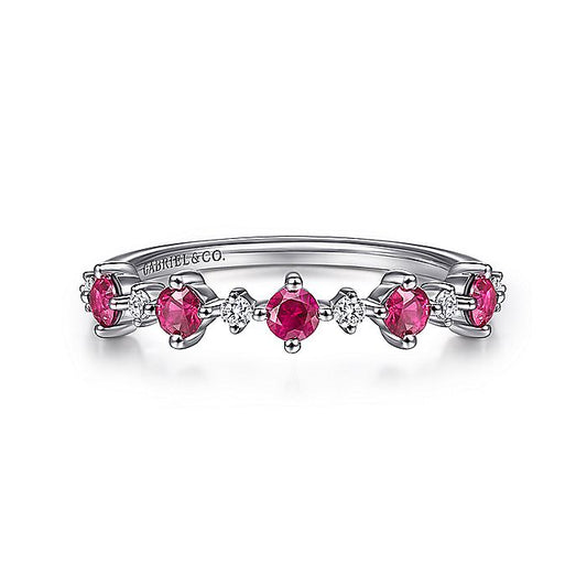 Gabriel & Co. LR51614W45RA 14K White Gold Alternating Round Diamond and Ruby Ring