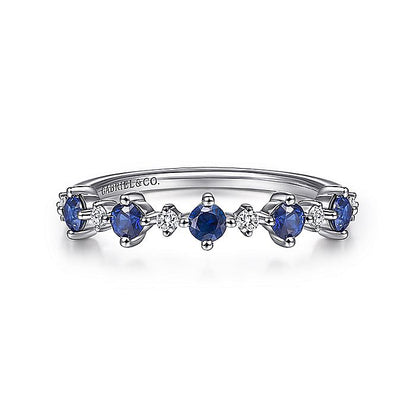 Gabriel & Co. LR51614W45SA 14K White Gold Alternating Round Diamond and Sapphire Ring