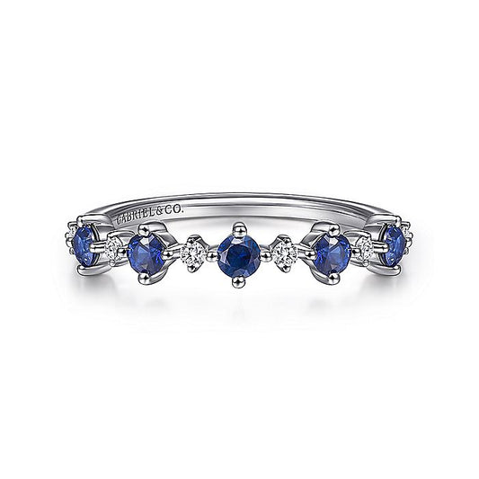 Gabriel & Co. LR51614W45SA 14K White Gold Alternating Round Diamond and Sapphire Ring