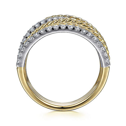 Gabriel & Co. LR51623M45JJ 14K White-Yellow Gold Twisted Rope and Diamond Multi Row Ring