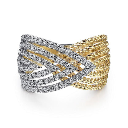 Gabriel & Co. LR51625M45JJ 14K White-Yellow Gold Twisted Rope and Diamond Overlapping Triangle Ring