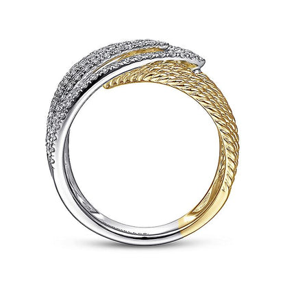 Gabriel & Co. LR51625M45JJ 14K White-Yellow Gold Twisted Rope and Diamond Overlapping Triangle Ring