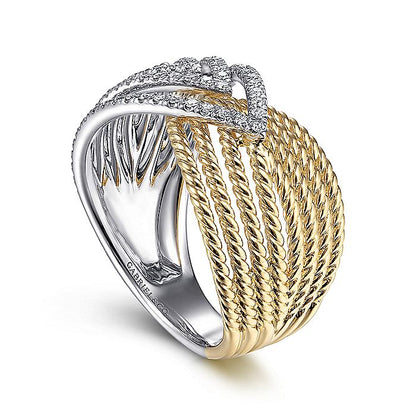 Gabriel & Co. LR51625M45JJ 14K White-Yellow Gold Twisted Rope and Diamond Overlapping Triangle Ring