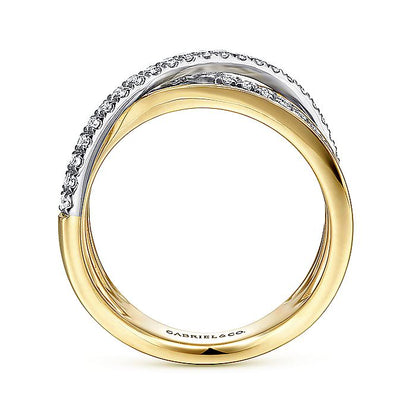 Gabriel & Co. LR51637M45JJ 14K White-Yellow Gold Polished Band and Diamond Row Criss Cross Ring