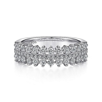 Gabriel & Co. LR51639W45JJ 14K White Gold Three Row Diamond Band