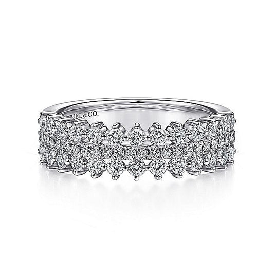 Gabriel & Co. LR51639W45JJ 14K White Gold Three Row Diamond Band