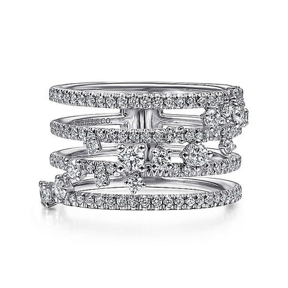 Gabriel & Co. LR51646W45JJ 14K White Gold Five Row Pavé Ring with Cluster Diamond Accent