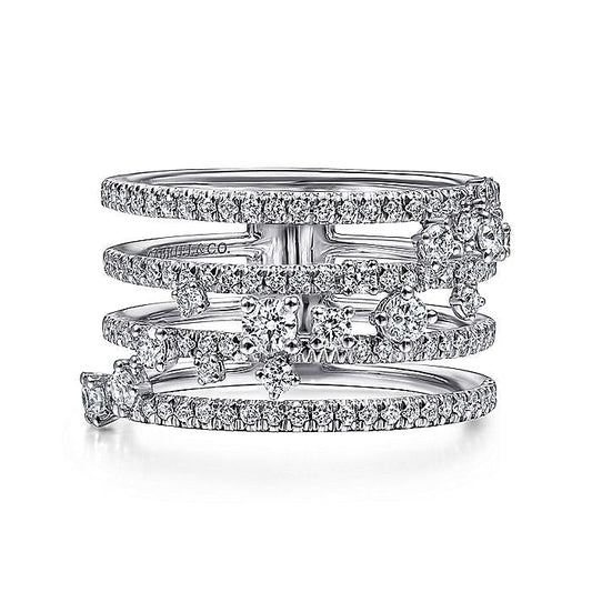 Gabriel & Co. LR51646W45JJ 14K White Gold Five Row Pavé Ring with Cluster Diamond Accent