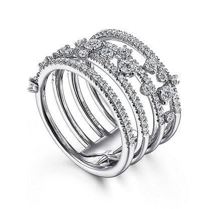 Gabriel & Co. LR51646W45JJ 14K White Gold Five Row Pavé Ring with Cluster Diamond Accent