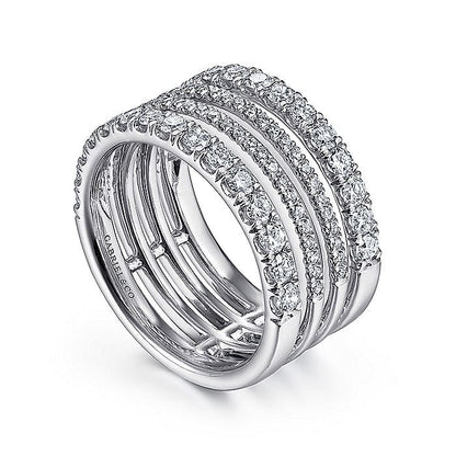 Gabriel & Co. LR51647W45JJ 14K White Gold Four Row Diamond Ring