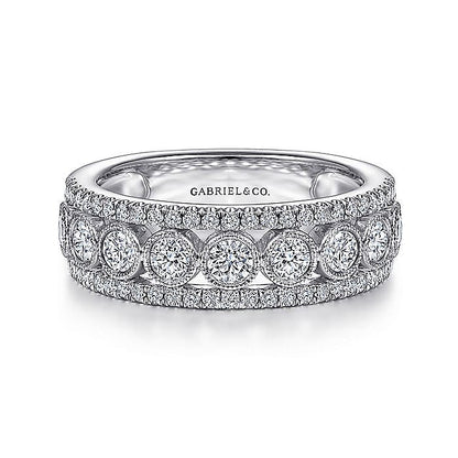 Gabriel & Co. LR51657W45JJ 14K White Gold Three Row Diamond Band