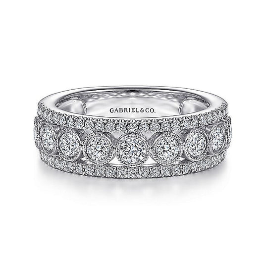 Gabriel & Co. LR51657W45JJ 14K White Gold Three Row Diamond Band