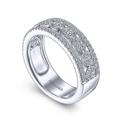 Gabriel & Co. LR51657W45JJ 14K White Gold Three Row Diamond Band