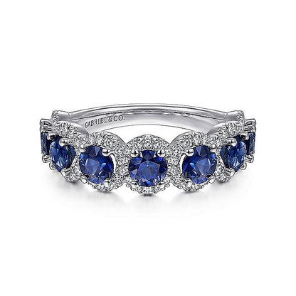 Gabriel & Co. LR51675W45SA 14K White Gold Round Sapphire and Diamond Halo Ring
