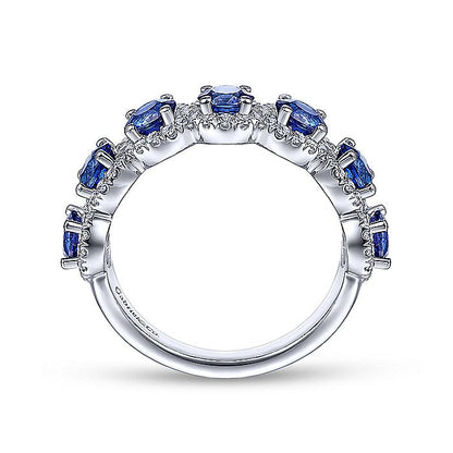 Gabriel & Co. LR51675W45SA 14K White Gold Round Sapphire and Diamond Halo Ring