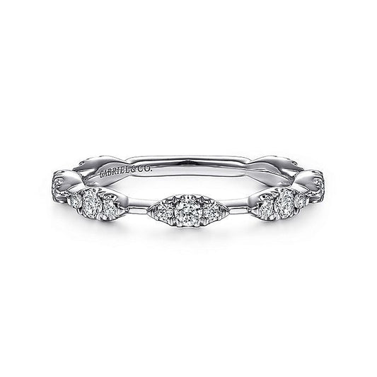 Gabriel & Co. LR51696W45JJ 14K White Gold Diamond Cluster Station Stackable Ring