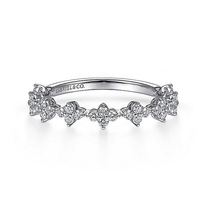 Gabriel & Co. LR51700W45JJ 14K White Gold Diamond Cluster Station Stackable Ring