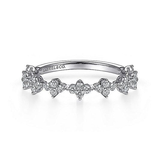 Gabriel & Co. LR51700W45JJ 14K White Gold Diamond Cluster Station Stackable Ring