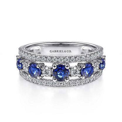 Gabriel & Co. LR51738W45SA 14K White Gold Round Sapphire and Diamond Ring