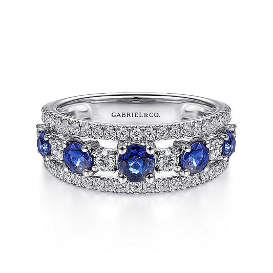 Gabriel & Co. LR51738W45SA 14K White Gold Round Sapphire and Diamond Ring