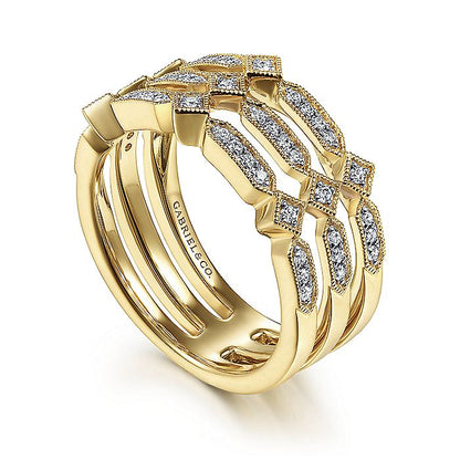 Gabriel & Co. LR51739Y45JJ 14K Yellow Gold Three Row Diamond Ring