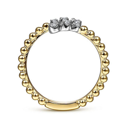 Gabriel & Co. LR51745M45JJ 14K White-Yellow Gold Bujukan Ball and Diamond Open Bypass Ring