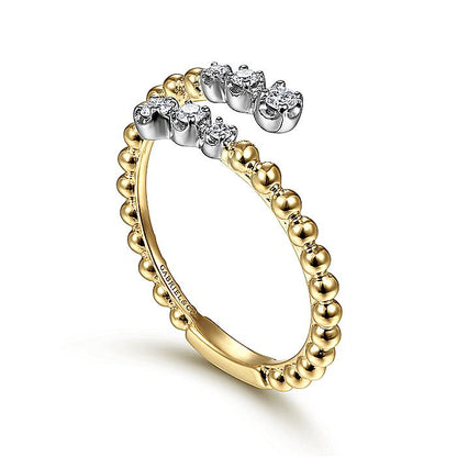 Gabriel & Co. LR51745M45JJ 14K White-Yellow Gold Bujukan Ball and Diamond Open Bypass Ring