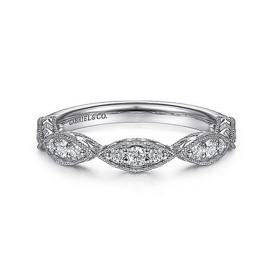 Gabriel & Co. LR51762W45JJ 14K White Gold Marquise Diamond Cluster Stackable Ring