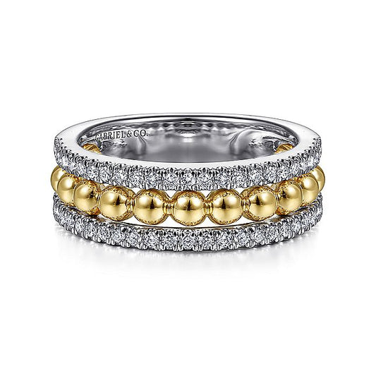 Gabriel & Co. LR51778M45JJ 14K White-Yellow Gold Three Row Diamond and Bujukan Bead Center Ring