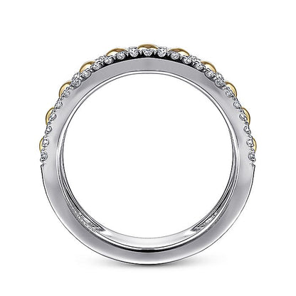Gabriel & Co. LR51778M45JJ 14K White-Yellow Gold Three Row Diamond and Bujukan Bead Center Ring