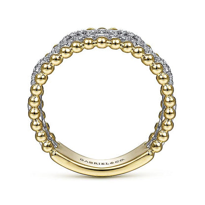 Gabriel & Co. LR51783M45JJ 14K White-Yellow Gold Pavé Diamond Link and Bujukan Bead Ring