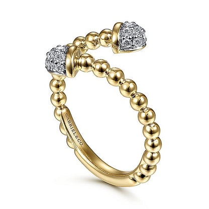 Gabriel & Co. LR51784Y45JJ 14K Yellow Gold Bujukan Bead Bypass Ring with Pavé Diamond Caps