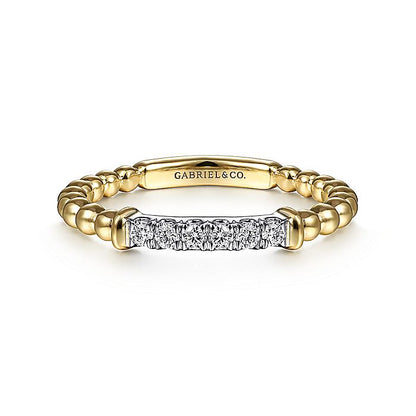Gabriel & Co. LR51786M45JJ 14K White-Yellow Gold Bujukan Beaded Band with Diamond Pavé Center Bar