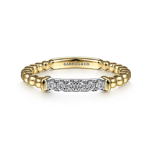 Gabriel & Co. LR51786M45JJ 14K White-Yellow Gold Bujukan Beaded Band with Diamond Pavé Center Bar