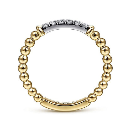 Gabriel & Co. LR51786M45JJ 14K White-Yellow Gold Bujukan Beaded Band with Diamond Pavé Center Bar