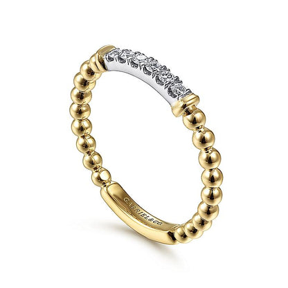 Gabriel & Co. LR51786M45JJ 14K White-Yellow Gold Bujukan Beaded Band with Diamond Pavé Center Bar