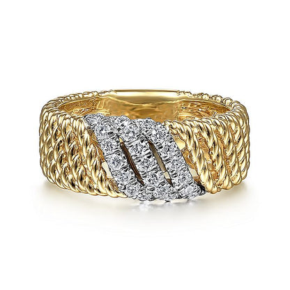 Gabriel & Co. LR51819M45JJ 14K White-Yellow Gold Multi Twisted Rope and Diamond Ring