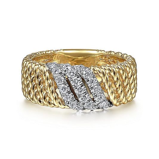Gabriel & Co. LR51819M45JJ 14K White-Yellow Gold Multi Twisted Rope and Diamond Ring