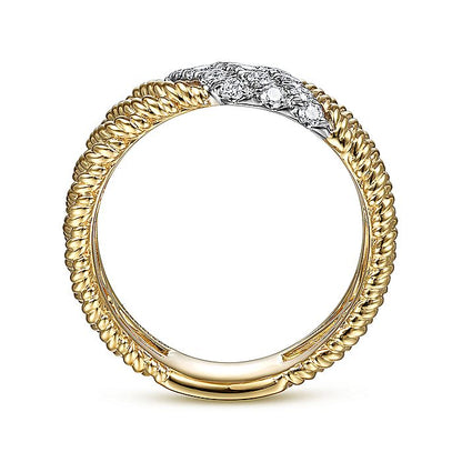 Gabriel & Co. LR51819M45JJ 14K White-Yellow Gold Multi Twisted Rope and Diamond Ring