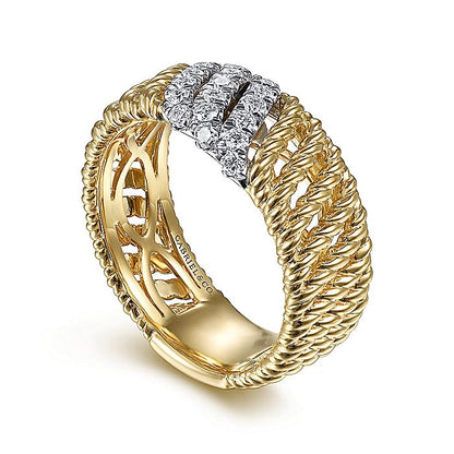 Gabriel & Co. LR51819M45JJ 14K White-Yellow Gold Multi Twisted Rope and Diamond Ring