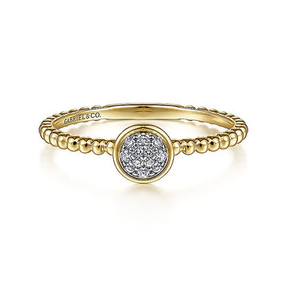 Gabriel & Co. LR51825Y45JJ 14K Yellow Gold Round Bezel Set Diamond Cluster Ring with Bujukan Beaded Shank