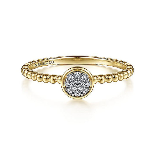 Gabriel & Co. LR51825Y45JJ 14K Yellow Gold Round Bezel Set Diamond Cluster Ring with Bujukan Beaded Shank