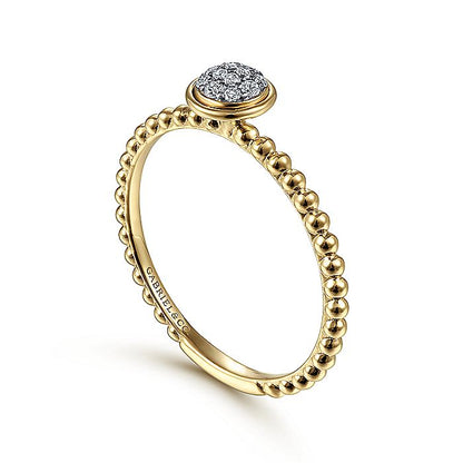 Gabriel & Co. LR51825Y45JJ 14K Yellow Gold Round Bezel Set Diamond Cluster Ring with Bujukan Beaded Shank