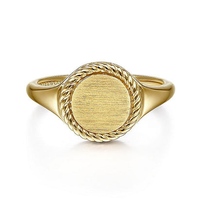 Gabriel & Co. LR51829Y4JJJ 14K Yellow Gold Round Signet Ring with Twisted Rope Frame